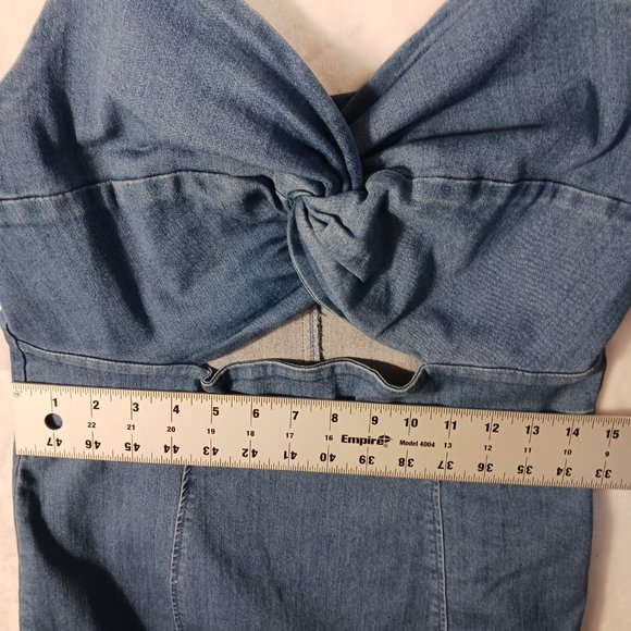 Iris, Denim, Y2K Cut Out Mini Dress, Stretch Denim, Tag Says XL, but is M-L - Picture 11 of 13